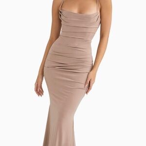 HOUSE OF CB Milena Jersey Corset Maxi Dress in Almond S